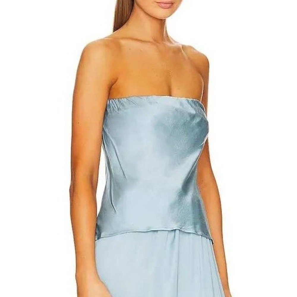 DONNI Sky Blue 100% Rayon Silky Bias Cut Built-in Shelf Bra Tube Top Size Small